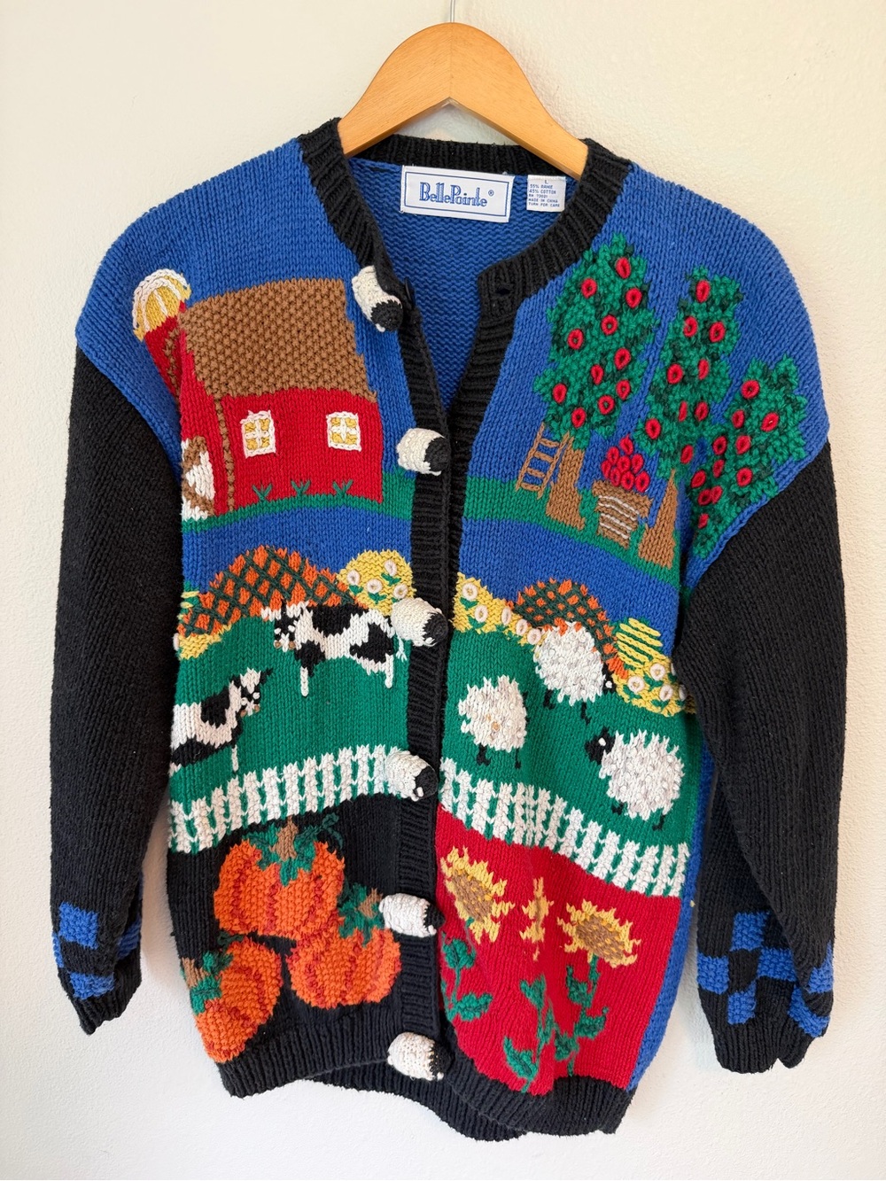 Belle Pointe Vintage Farm Scene Cardigan Sweater